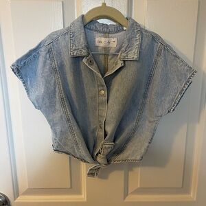 Zara Light Blue Denim Button Down Shirt for Kids